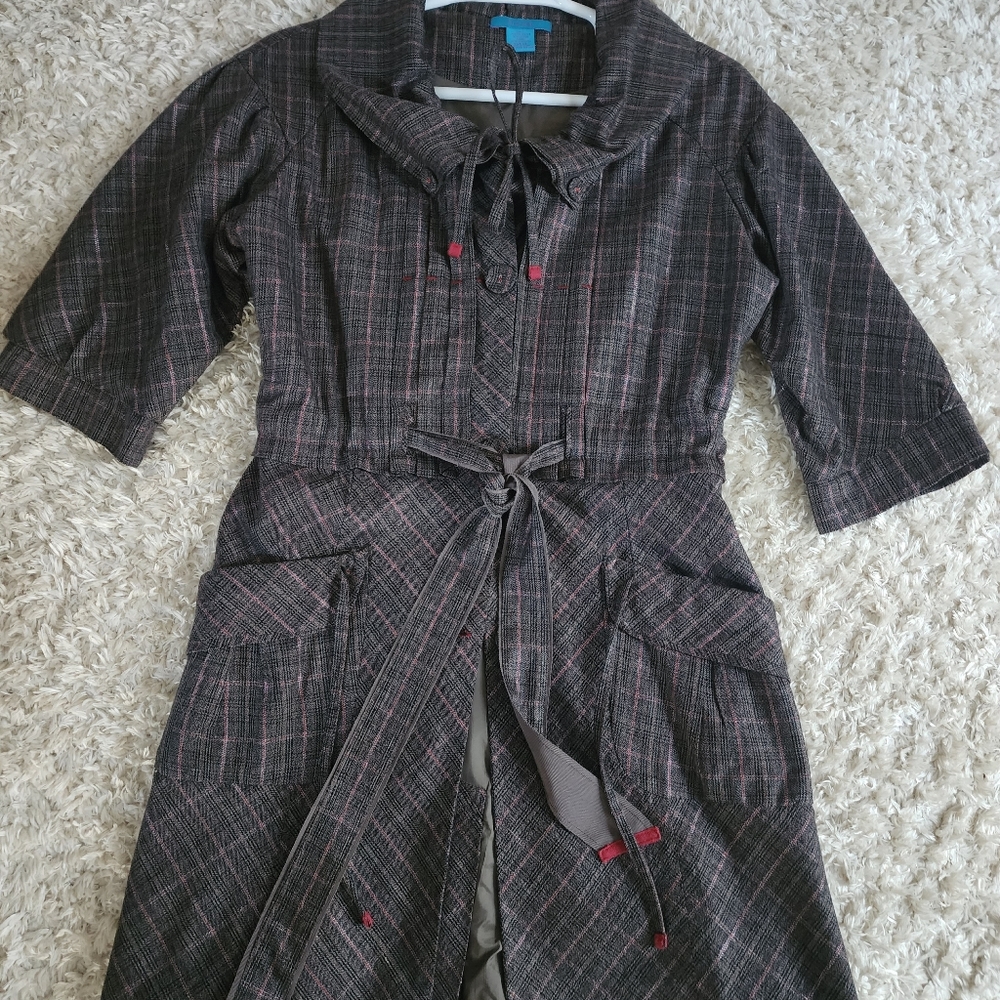 Su & Lola Plaid Peter Pan Collar Trench Coat XL